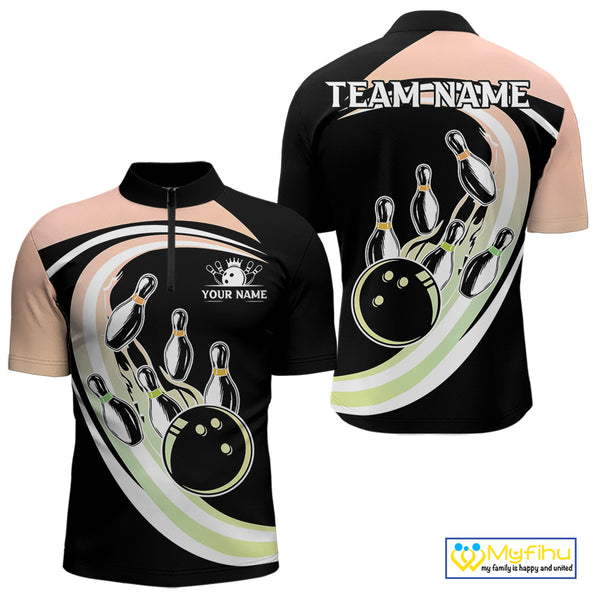 Pink and Green Gradient Bowling Shirts For Men Custom Bowling Team League Jersey, Gift For Bowler NQS10433