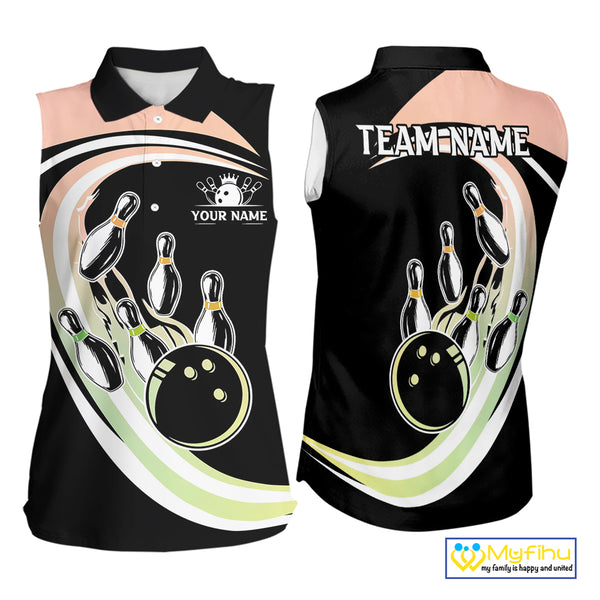 Pink Green Gradient Bowling Sleeveless Polo Shirt Custom Bowling Team League Jersey, Gift For Bowler NQS10433