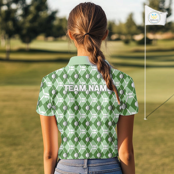Women golf polo shirts custom green argyle plaid pattern golf attire for ladies, golfer gifts NQS10435