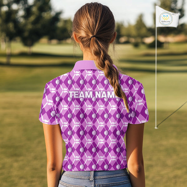 Women golf polo shirts custom light purple argyle plaid pattern golf attire for ladies, golfer gifts NQS10437