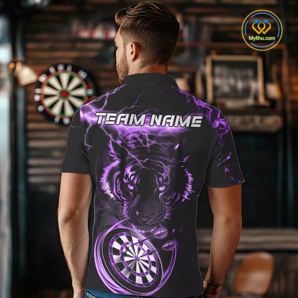 Personalized Purple Lightning Thunder Storm Tiger Darts Shirts For Men Custom Dart Team Jerseys NQS10440