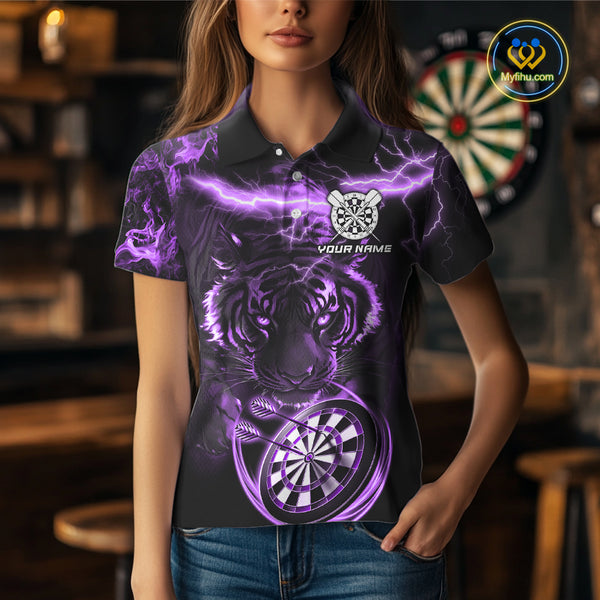 Personalized Purple Lightning Thunder Storm Tiger Darts Shirts For Women Custom Dart Team Jerseys NQS10440