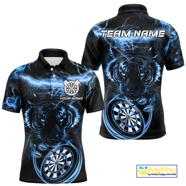 Personalized Blue Lightning Thunder Storm Tiger Darts Shirts For Men Custom Dart Team Jerseys NQS10441