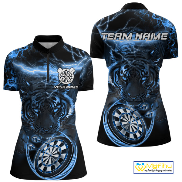 Personalized Blue Lightning Thunder Storm Tiger Darts Shirts For Women Custom Dart Team Jerseys NQS10441