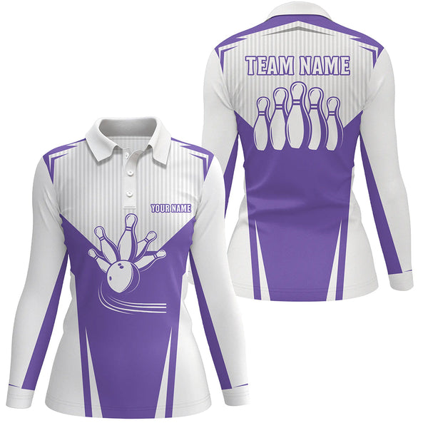 Womens bowling polo shirt customized bowling strike team league jerseys, bowler gift | Purple NQS6831