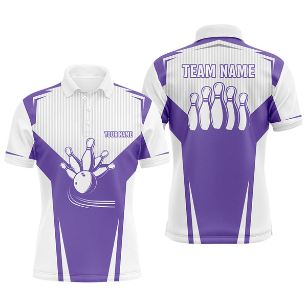 Mens Bowling polo Shirt customized bowling strike team league jerseys, bowler gift | Purple NQS6831