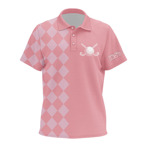 Pink argyle pattern Kid Golf Polo Shirts custom golf tops for kid, cool golf gifts NQS9165