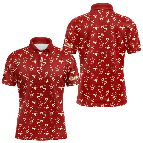 Gold Heart Red pattern Mens golf polo shirts custom Valentines golf gift for him  NQS9368