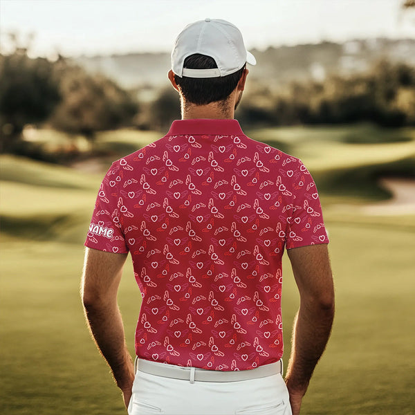 Pink Heart Wings pattern Mens golf polo shirts custom Valentines golf shirts for mens, gift for him NQS9369