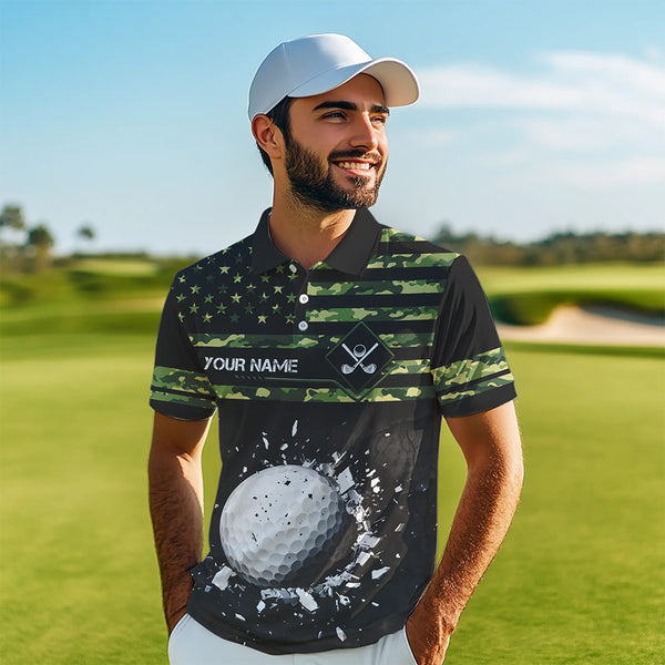 Green Camo American flag black Mens golf polo shirts custom patriotic team golf apparel for mens NQS9517