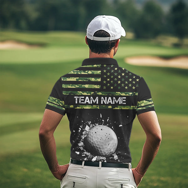 Green Camo American flag black Mens golf polo shirts custom patriotic team golf apparel for mens NQS9517