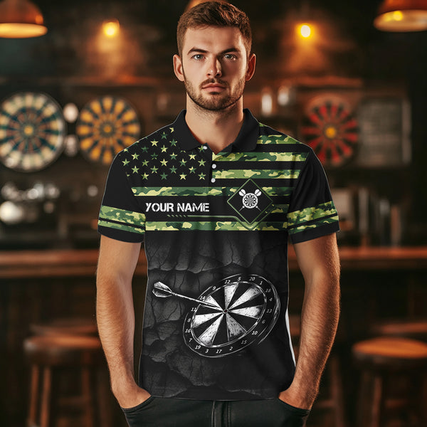 Green camo American Flag Dart jerseys Polo, 1/4 Zip Shirt for Men Custom Patriotic Darts Team shirts NQS9519