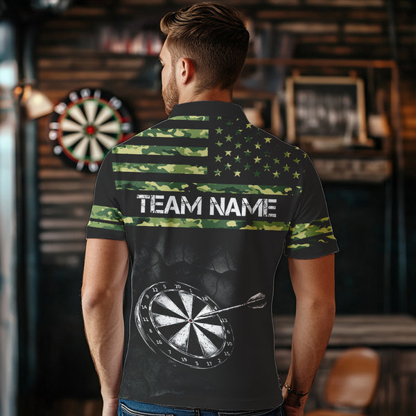 Green camo American Flag Dart jerseys Polo, 1/4 Zip Shirt for Men Custom Patriotic Darts Team shirts NQS9519