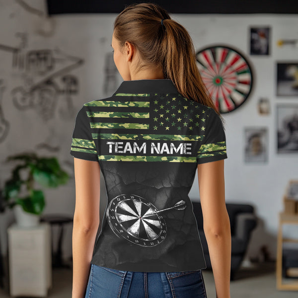 Green camo American Flag Dart jerseys Polo, 1/4 Zip Shirt for Women Custom Patriotic Darts Team shirts NQS9519