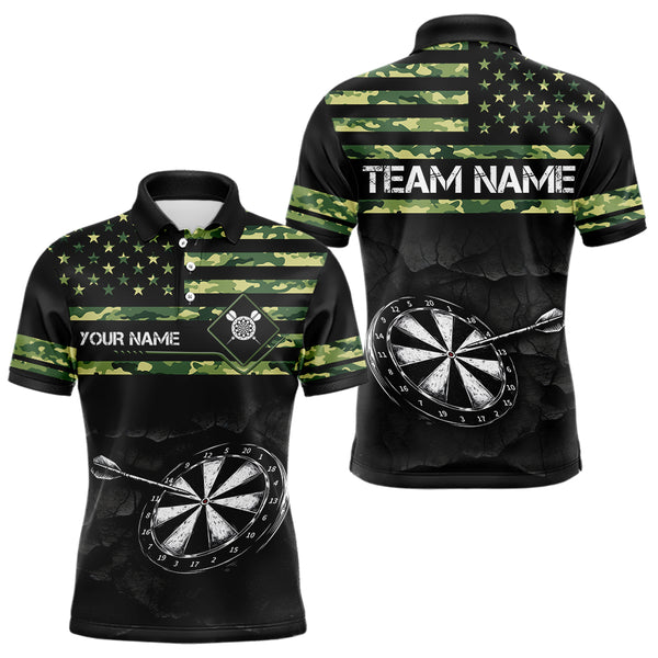Green camo American Flag Dart jerseys Polo, 1/4 Zip Shirt for Men Custom Patriotic Darts Team shirts NQS9519