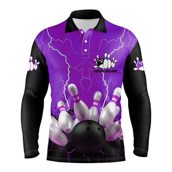 Purple lightning Mens polo bowling shirts, Personalized men's bowling jerseys, bowling team jerseys NQS7279