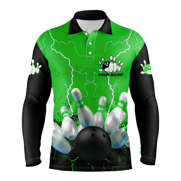 Green lightning Mens polo bowling shirts, Personalized men's bowling jerseys, bowling team jerseys NQS7280