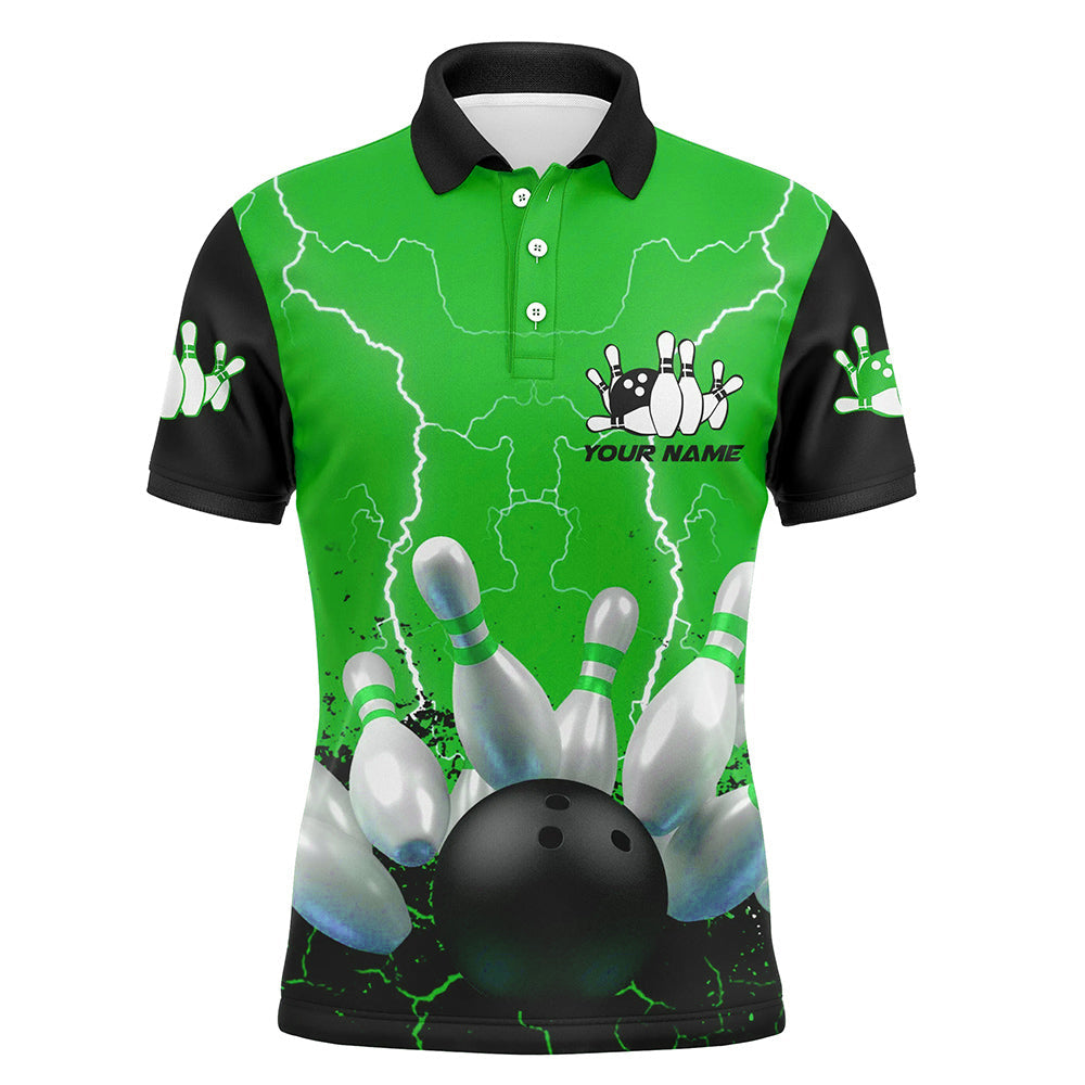 Green lightning Mens polo bowling shirts, Personalized men's bowling jerseys, bowling team jerseys NQS7280