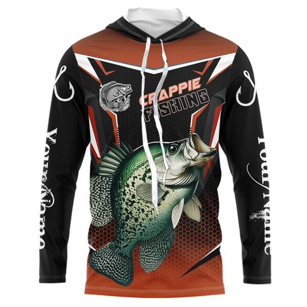 Black and Orange Crappie Long Sleeve Fishing Shirts, Personalized Crappie Fishing Tounament Jerseys NQS9680