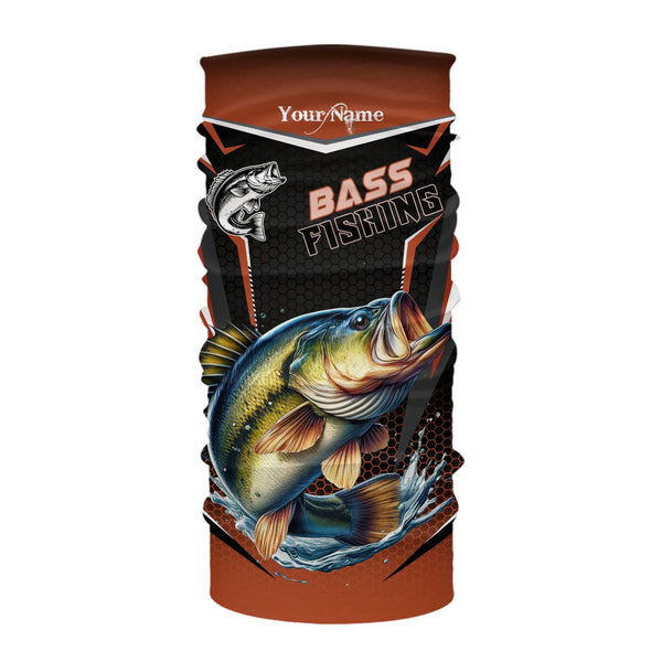 Black and Orange Largemouth Bass Long Sleeve Fishing Shirt, Personalized Bass Fishing Tounament Jersey NQS9681