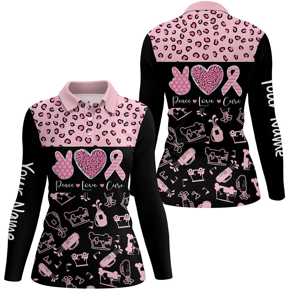 Pink and Black Leopard Pattern Golf Polo Shirts Breast Cancer Pink Ribbon Golf Shirts For Women NQS7453