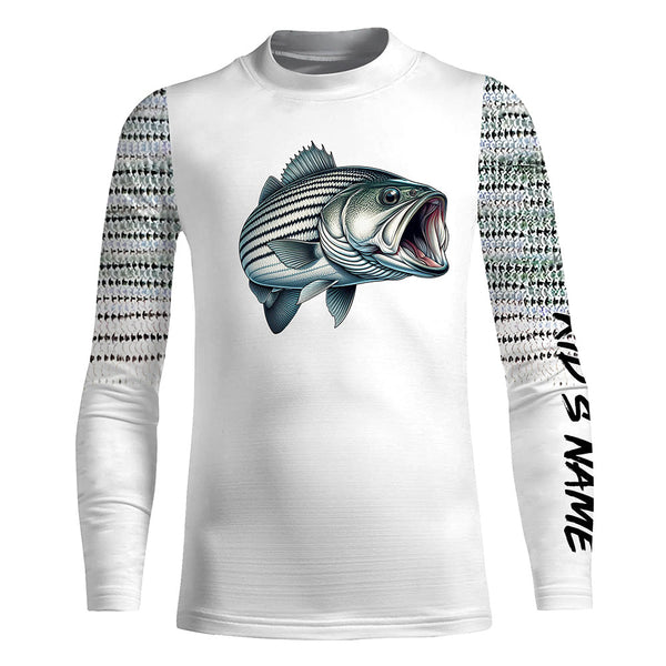 Striped bass Fishing scales Custom long sleeve Fishing Shirts, personalized Striper fishing apparel NQS581