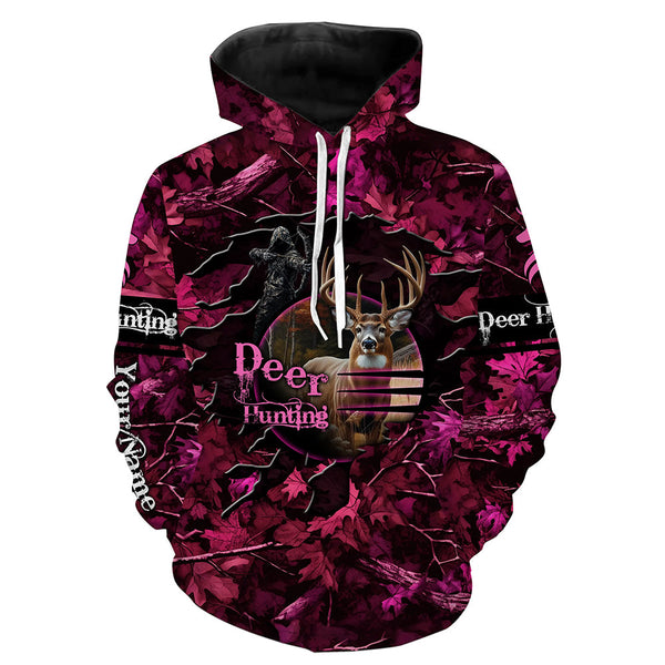 Deer hunting pink camo Custom Name all over printed shirts, Hunting gift for hunter girl NQS3922