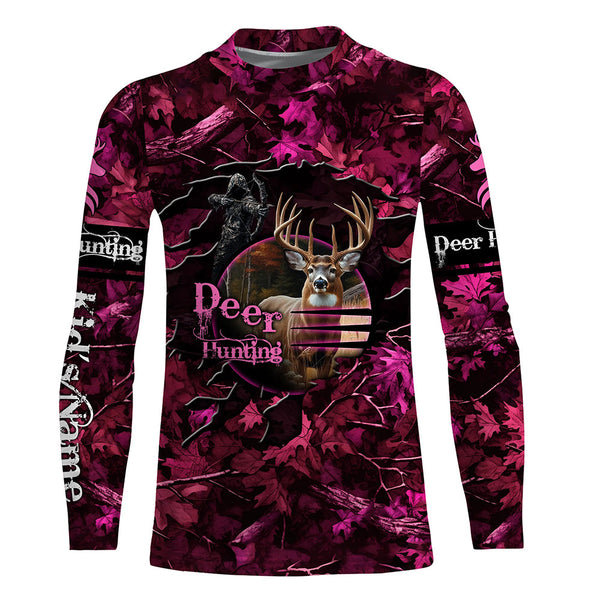 Deer hunting pink camo Custom Name all over printed shirts, Hunting gift for hunter girl NQS3922