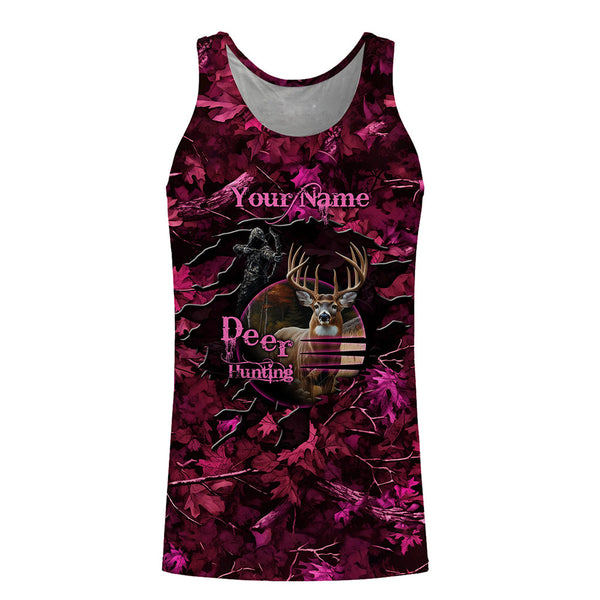 Deer hunting pink camo Custom Name all over printed shirts, Hunting gift for hunter girl NQS3922