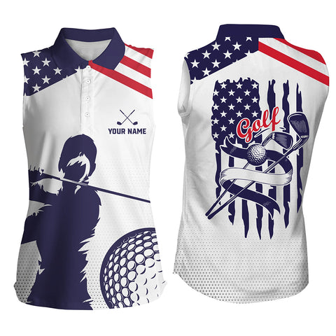 American flag patriot Women sleeveless golf polo shirt custom red white and blue golf apparel NQS7285