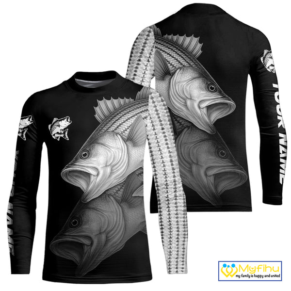 Striped Bass performance Fishing Shirts Custom Striper Fishing Long Sleeve Tournament Fishing Shirts NQS10113