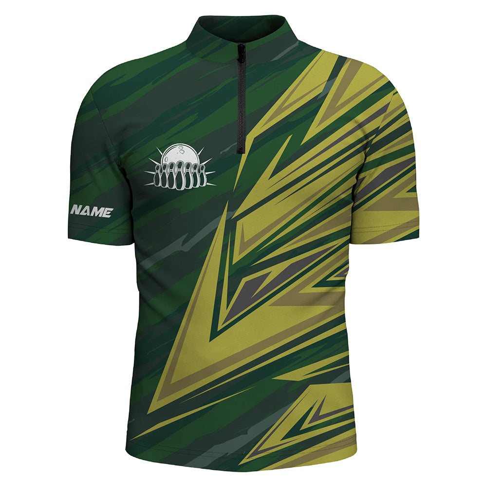 Men's bowling Quarter Zip shirts Custom green yellow camo Bowling Team Jersey, gift for team Bowlers NQS6380