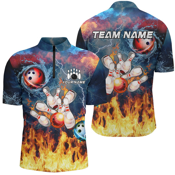 Water fire lightning thunder Bowling Polo, Quarter zip Shirt For Men custom bowling team jerseys NQS8464