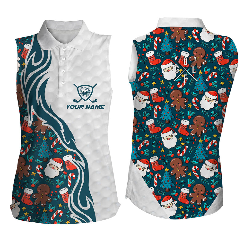 Funny Christmas pattern golf ball Womens sleeveless polo shirts custom christmas golf shirts lady NQS6853