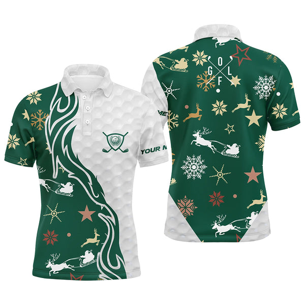 Green Christmas pattern golf ball Men golf polo shirts custom mens christmas golf shirt golf clubs NQS6854