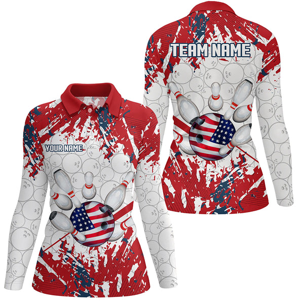 American Flag Bowling Shirt for Women Custom Bowling Jersey for Team Patriot Bowlers Shirt NQS8928