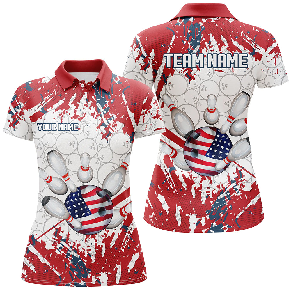 American Flag Bowling Shirt for Women Custom Bowling Jersey for Team Patriot Bowlers Shirt NQS8928