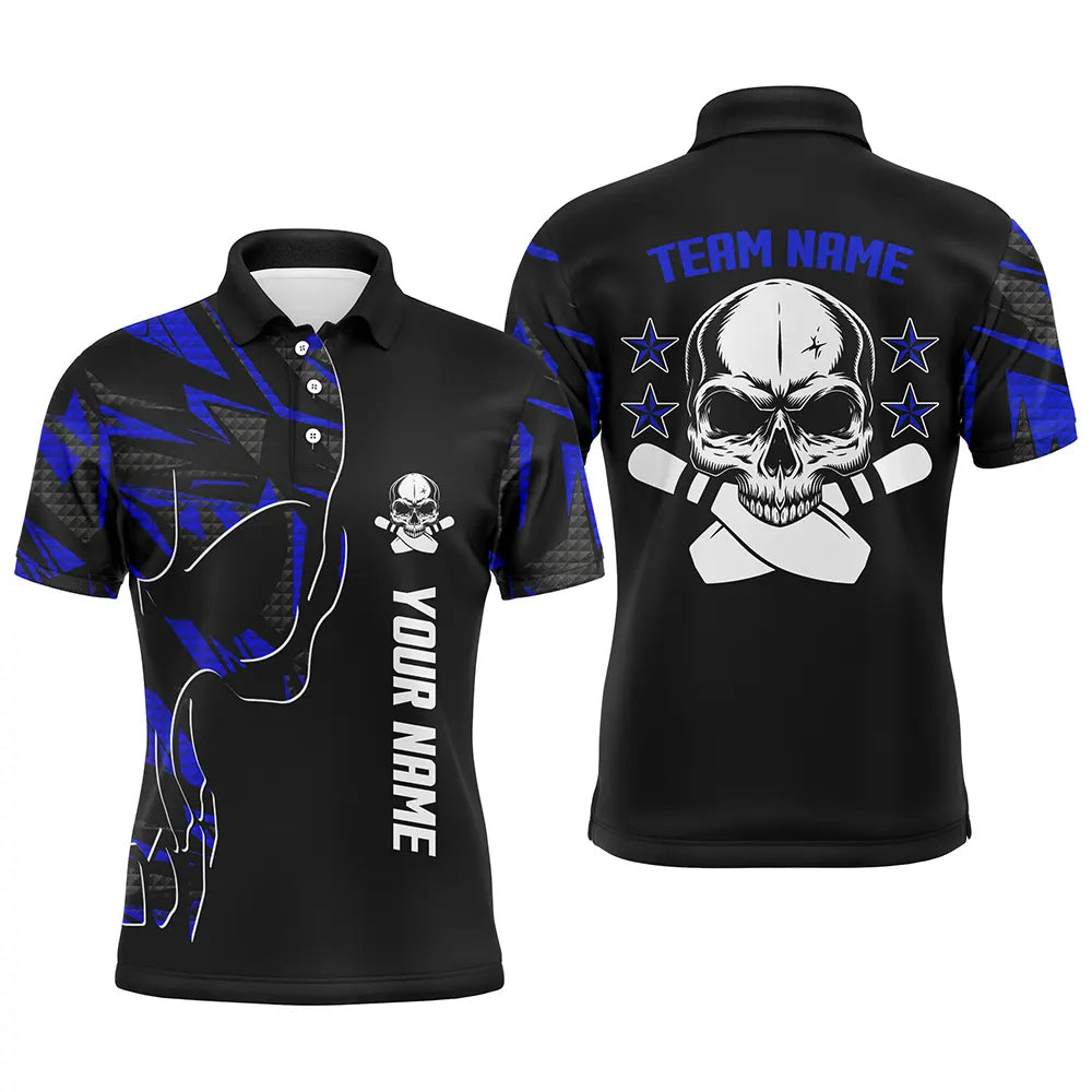 Individuelle blaue Totenkopf-Bowlinghemden für Männer, Team-Bowlingtrikots NQS4553