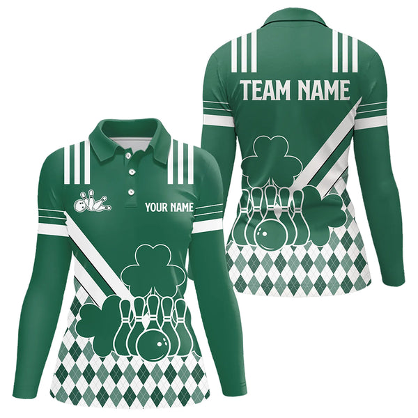 Green & White argyle pattern shamrock St Patrick's Day Women bowling shirts Custom Bowling Team Jersey NQS9383
