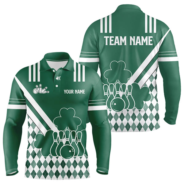 Green and White argyle pattern shamrock St Patrick's Day Men bowling shirts Custom Bowling Team Jersey NQS9383