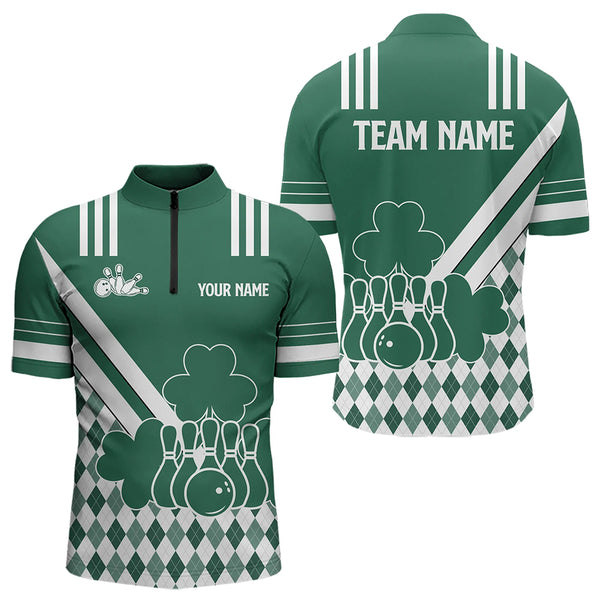 Green and White argyle pattern shamrock St Patrick's Day Men bowling shirts Custom Bowling Team Jersey NQS9383