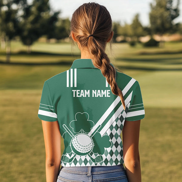Green and White argyle shamrock St Patrick's Day Women golf polo shirts Custom Women golf clothing NQS9384