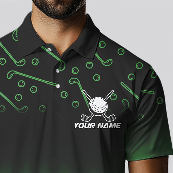 Black and Green Flame golf ball pattern Men golf polo shirts Custom team golf attire for men NQS9524