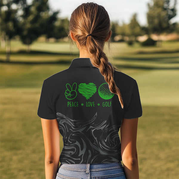 Black Camo Women golf polo shirts Customize peace love golf team golf attire for ladies | Green NQS9527