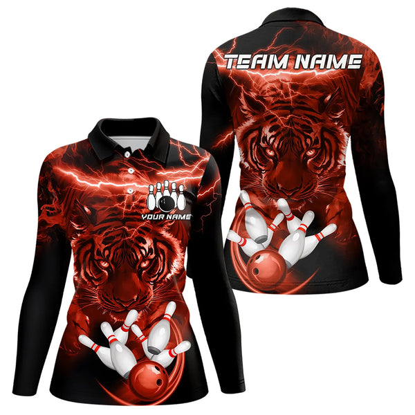 Personalized Red Lightning Thunder Storm Tiger Bowling Shirts For Women Custom Bowling Team Jerseys NQS9683