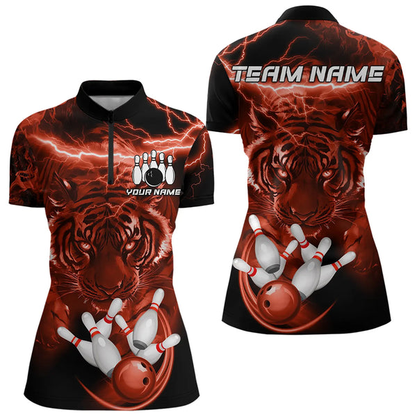 Personalized Red Lightning Thunder Storm Tiger Bowling Shirts For Women Custom Bowling Team Jerseys NQS9683
