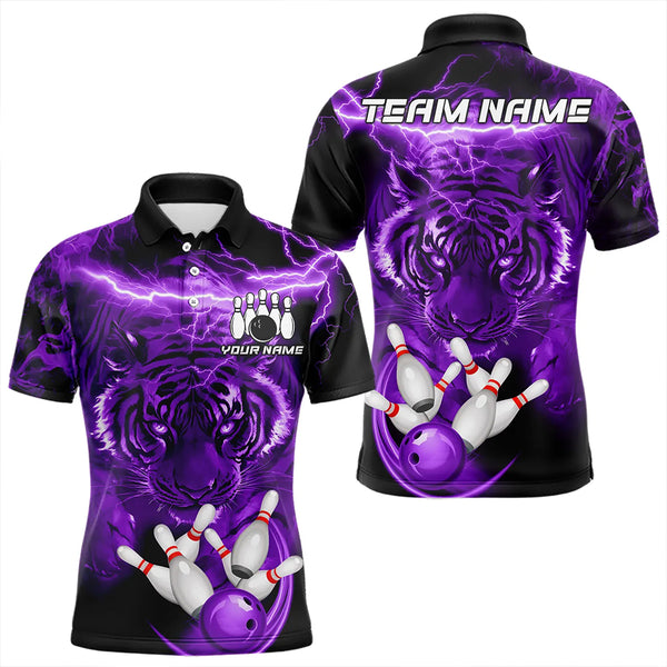 Personalized Purple Lightning Thunder Storm Tiger Bowling Shirts For Men Custom Bowling Team Jerseys NQS9684