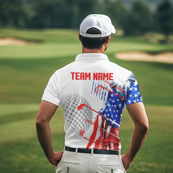 Red, White and Blue American Flag Golf Polo Shirts For Men Custom Patriotic Golf Shirts Golfer Outfit NQS9690