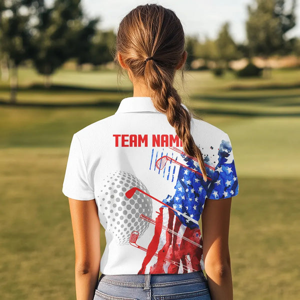Red, White and Blue American Flag Golf Polo Shirt For Women Custom Patriotic Golf Shirts Golfer Outfit NQS9690
