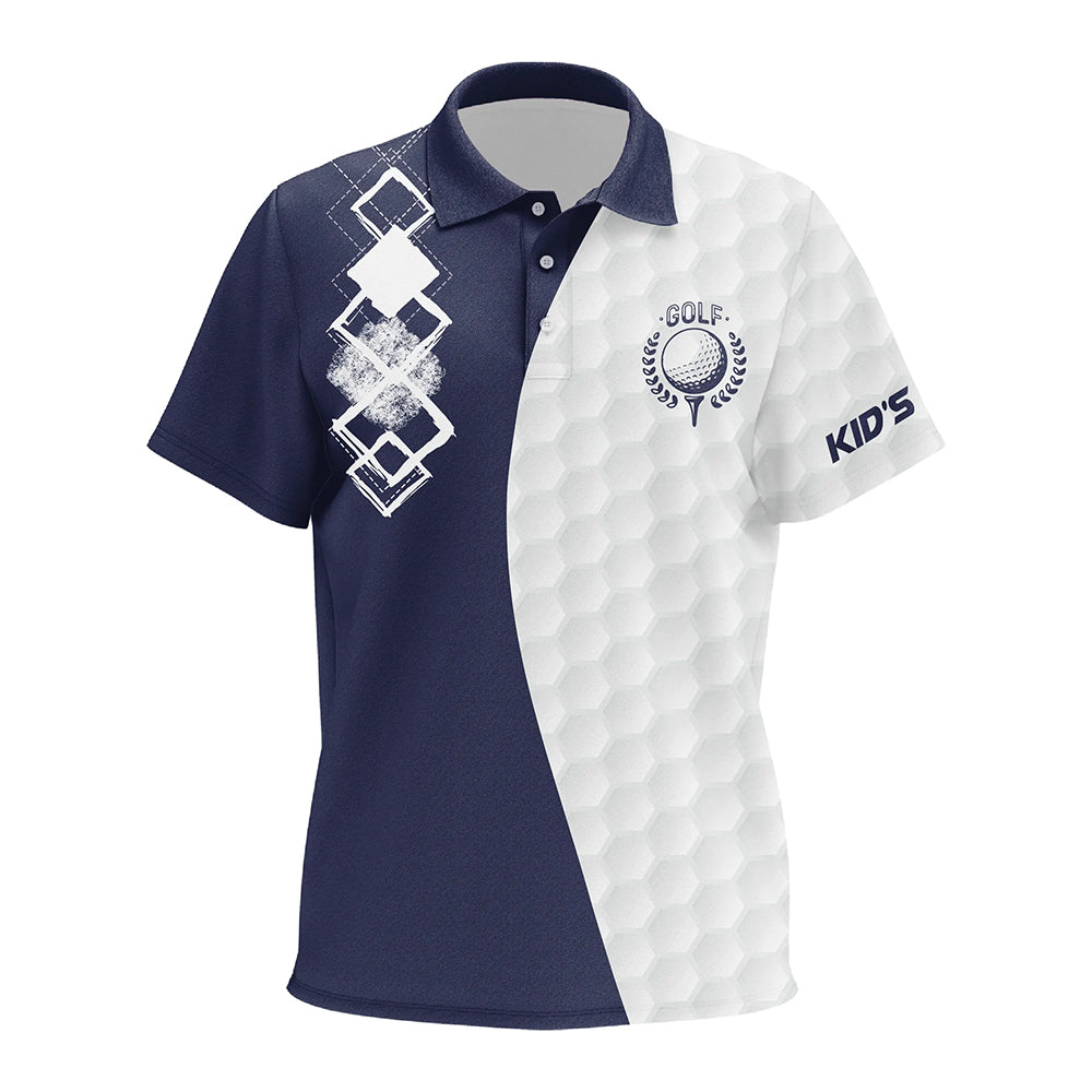 Kid golf polos shirt custom white golf ball skin golf apparel for Kid, golfing gifts | Navy NQS7631